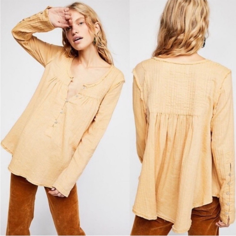 True Craft Cabin Fever 2 Tan Long Sleeve Henley Boho Top Size XL NWT